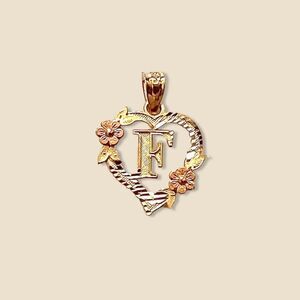 14k solid gold Initial F heart Charm | letter F Charm | Birthday gift |